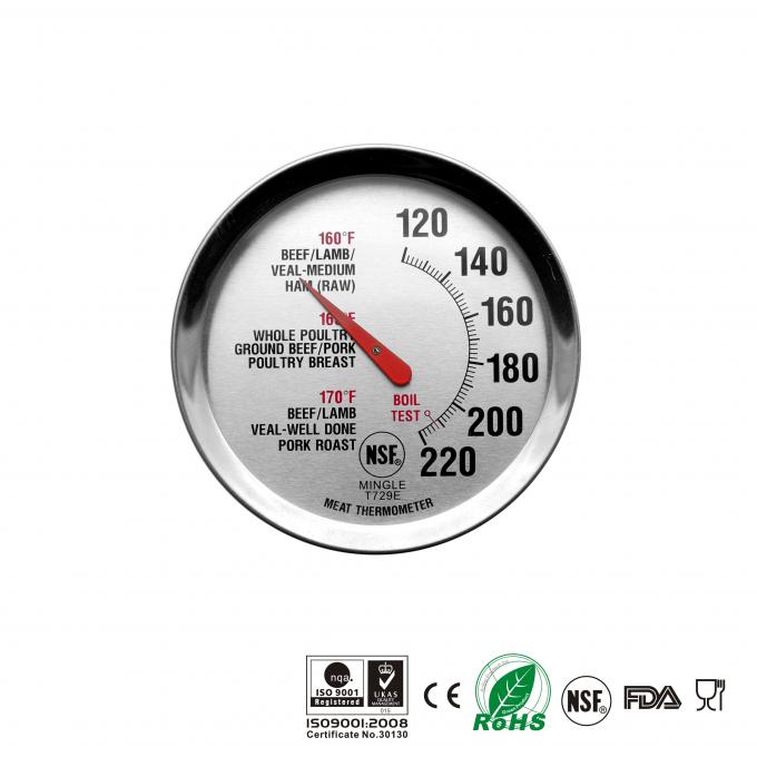 Silver 2.4" Dial Bimetal NSF Oven Safe Meat Thermometer
