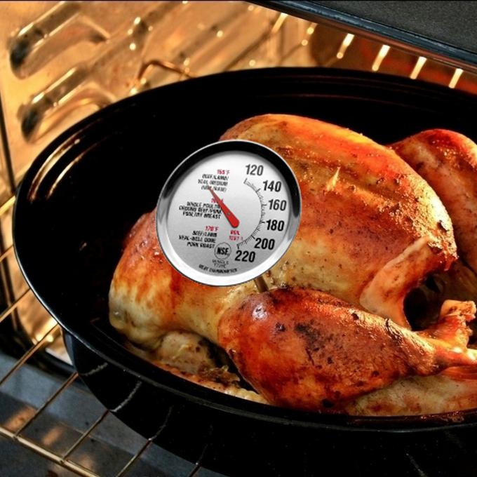 Silver 2.4" Dial Bimetal NSF Oven Safe Meat Thermometer