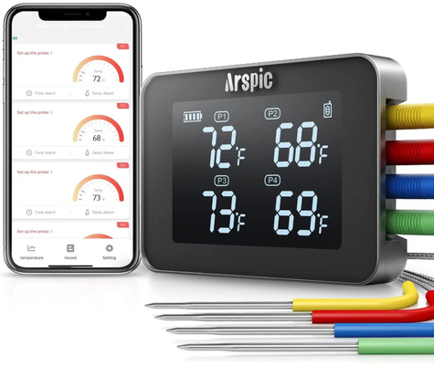 Digital Wireless Grill Thermometer With 4 Probes Timer Alarm 150 Ft Bluetooth Monitor