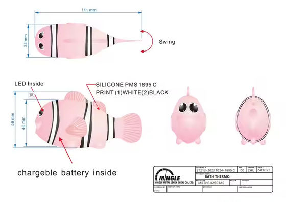 Mingle Factory Lower Price Wholesale Cartoon Clownfish Children Toddler Toys Bath Digital Thermometer with IPX7 Waterproof Level