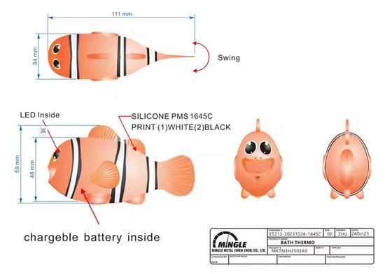 Mingle Factory Lower Price Wholesale Cartoon Clownfish Children Toddler Toys Bath Digital Thermometer with IPX7 Waterproof Level