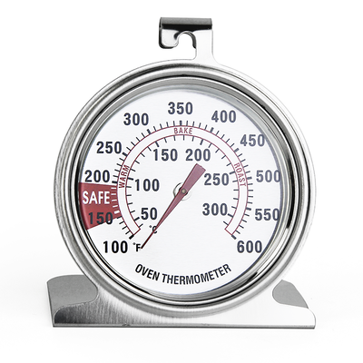 SS Bimetal Oven Meat Thermometer 100 - 600F 2.5" Large Dial Flat Edges