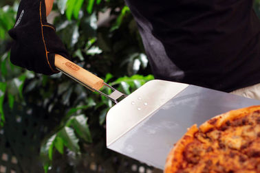 Silver Color Grill Utensil Set , Stainless Pizza Peel With Folding Bamboo Handle