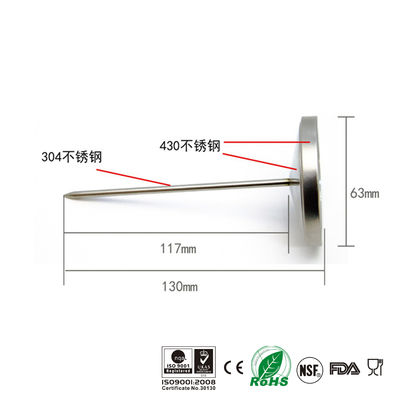 Silver 2.4" Dial Bimetal NSF Oven Safe Meat Thermometer