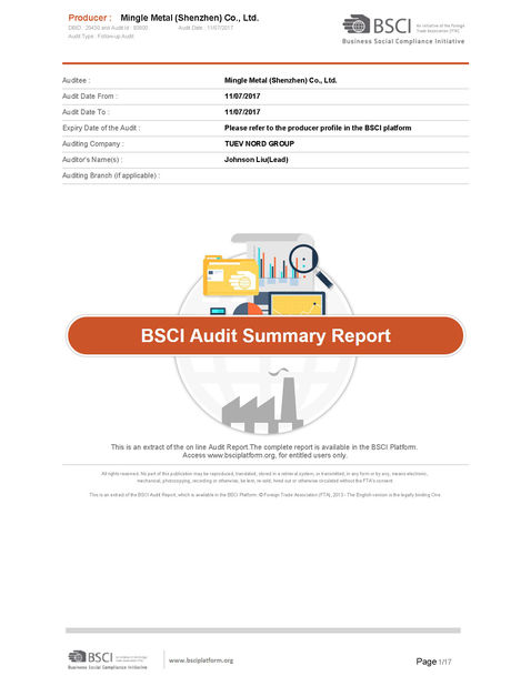 China Mingle Scitek  (Shen Zhen) Co., Ltd. certification